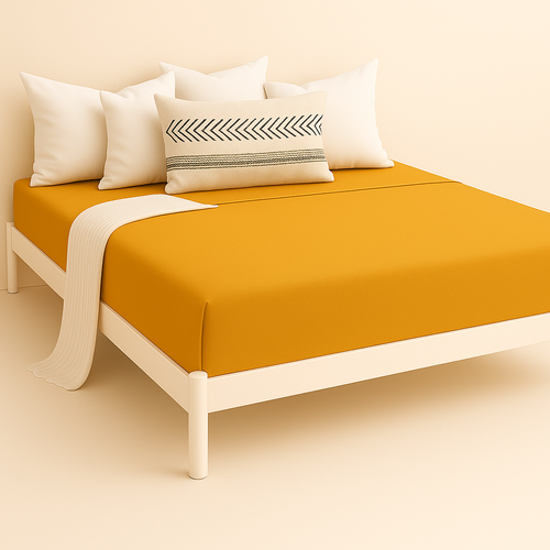 Çift Kişilik Lastikli Çarşaf %100 Pamuk - Hardal