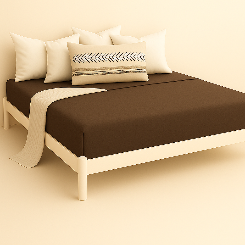 Çift Kişilik Lastikli Çarşaf %100 Pamuk Kahverengi