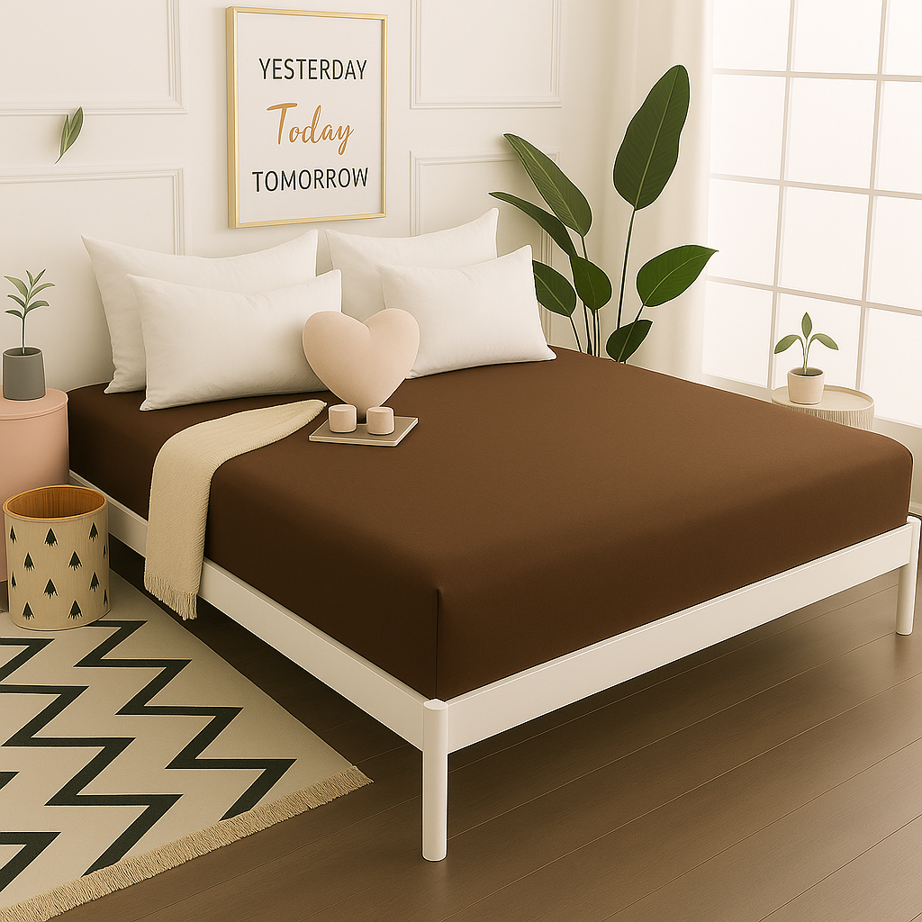Çift Kişilik Lastikli Çarşaf %100 Pamuk Kahverengi