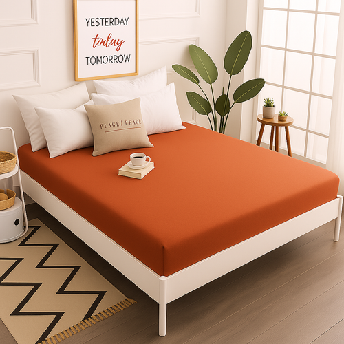 Çift Kişilik Lastikli Çarşaf %100 Pamuk - Kiremit Rengi