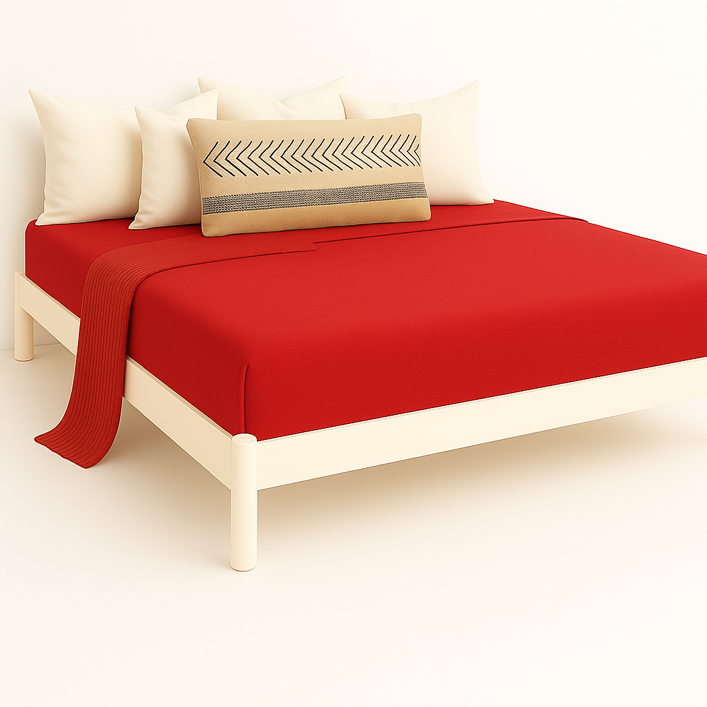 Çift Kişilik Lastikli Çarşaf %100 Pamuk - Kırmızı
