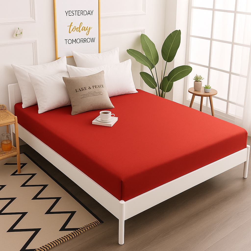 Çift Kişilik Lastikli Çarşaf %100 Pamuk - Kırmızı