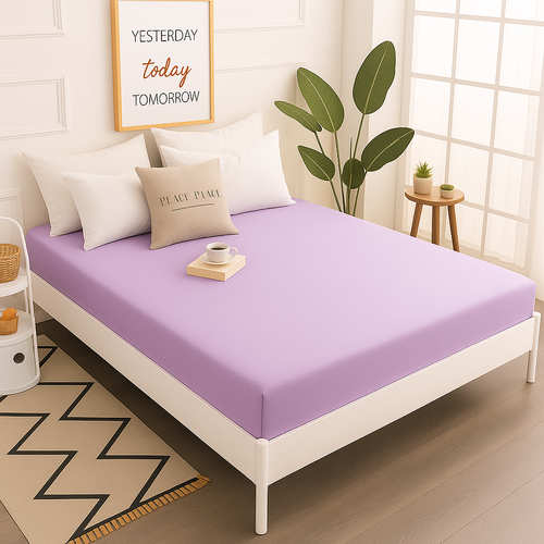 Çift Kişilik Lastikli Çarşaf %100 Pamuk - Lila