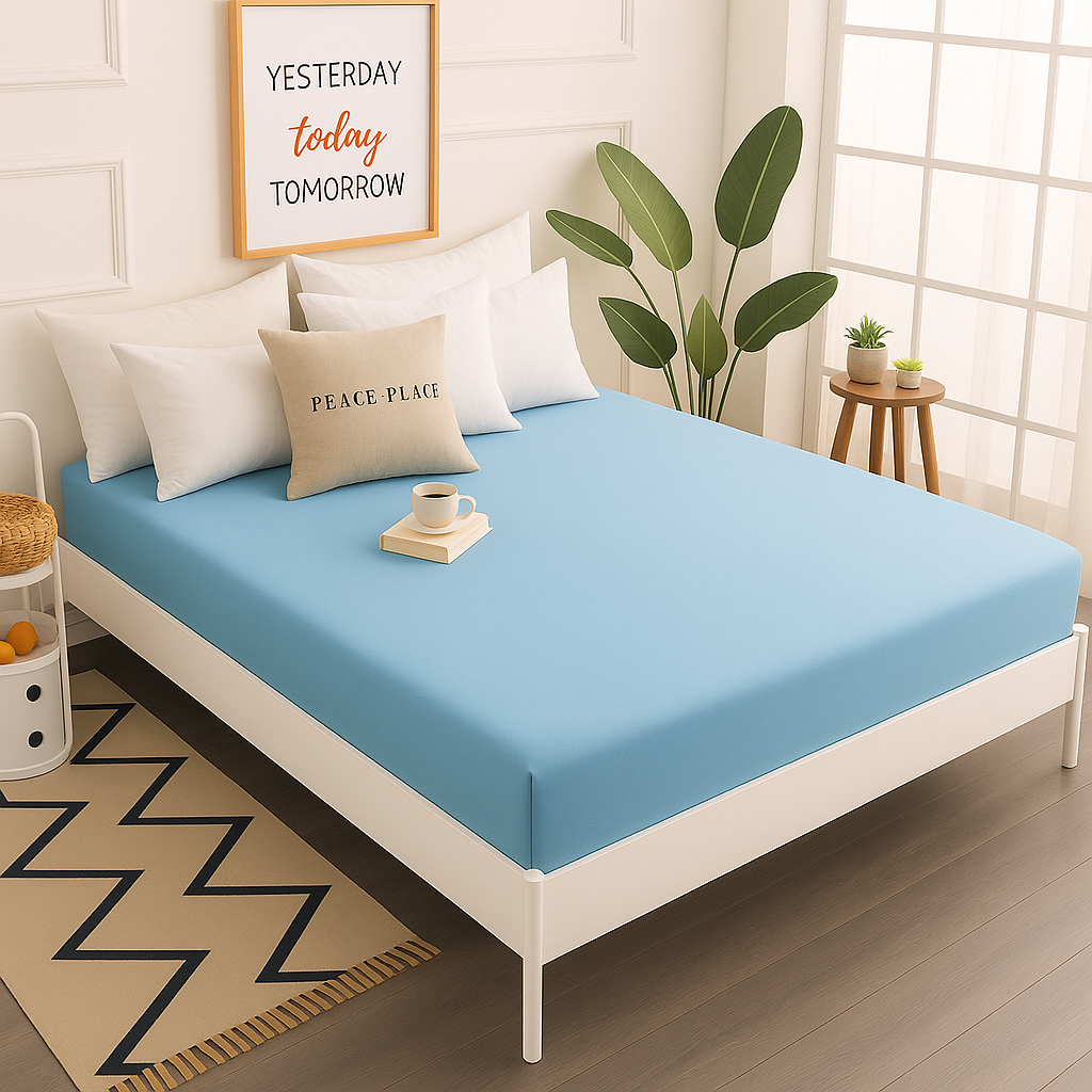 Çift Kişilik Lastikli Çarşaf %100 Pamuk - Mavi