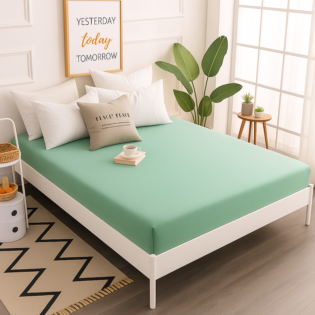 Çift Kişilik Lastikli Çarşaf %100 Pamuk - Mint Yeşili