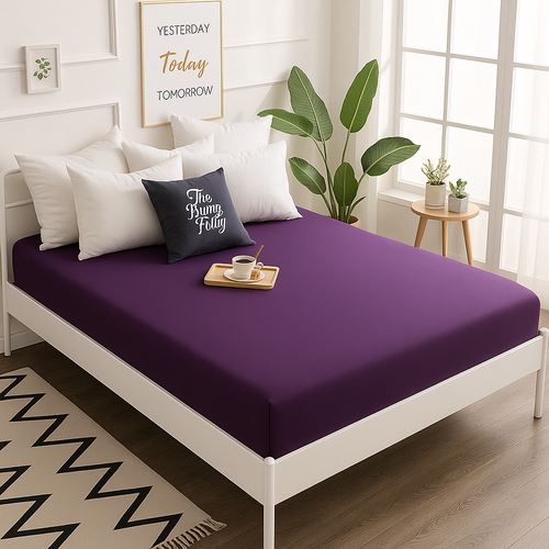 Çift Kişilik Lastikli Çarşaf %100 Pamuk - Mor
