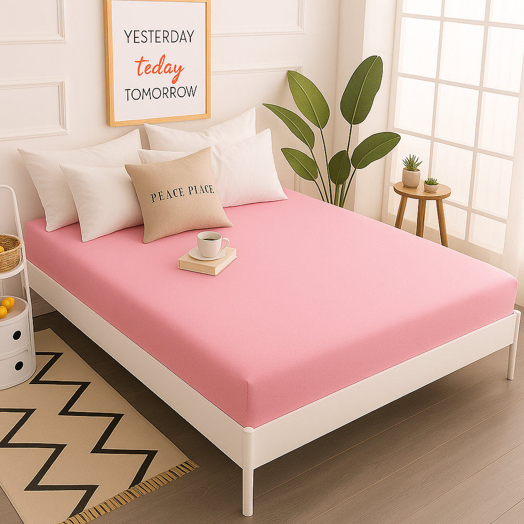 Çift Kişilik Lastikli Çarşaf %100 Pamuk - Pembe