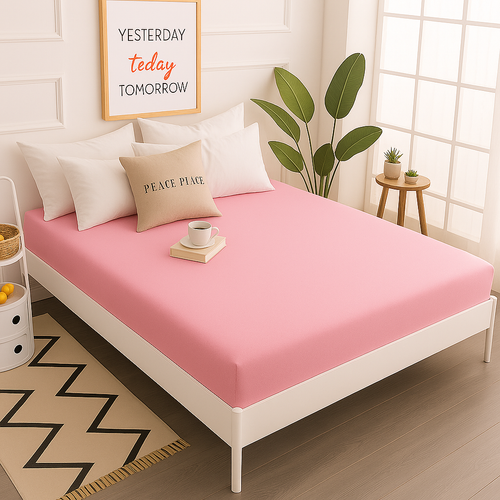 Çift Kişilik Lastikli Çarşaf %100 Pamuk - Pembe