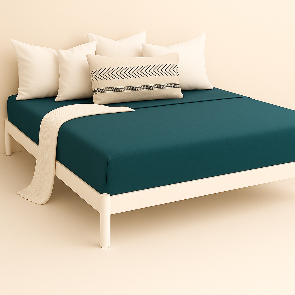 Çift Kişilik Lastikli Çarşaf %100 Pamuk - Petrol Rengi