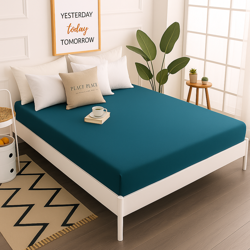 Çift Kişilik Lastikli Çarşaf %100 Pamuk - Petrol Rengi