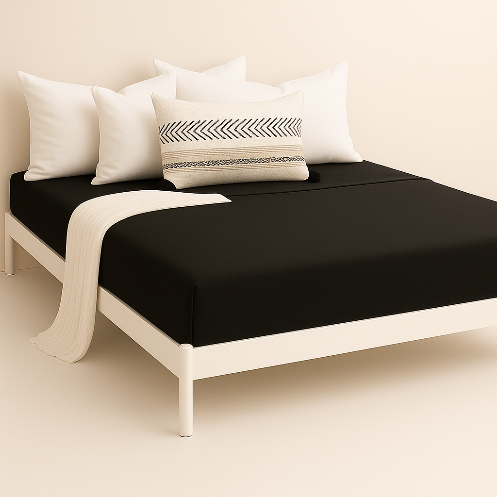 Çift Kişilik Lastikli Çarşaf %100 Pamuk Siyah