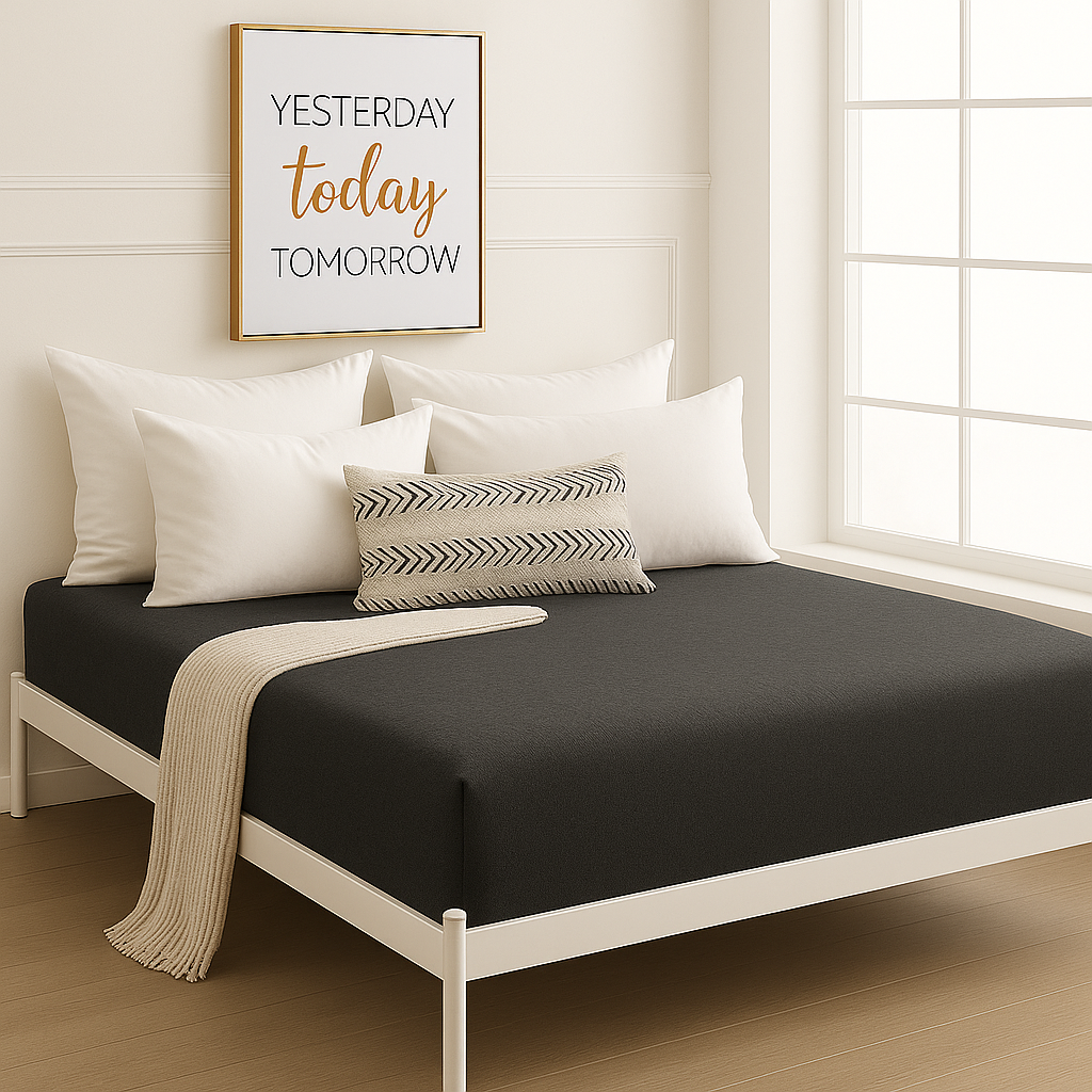 Çift Kişilik Lastikli Çarşaf %100 Pamuk Siyah