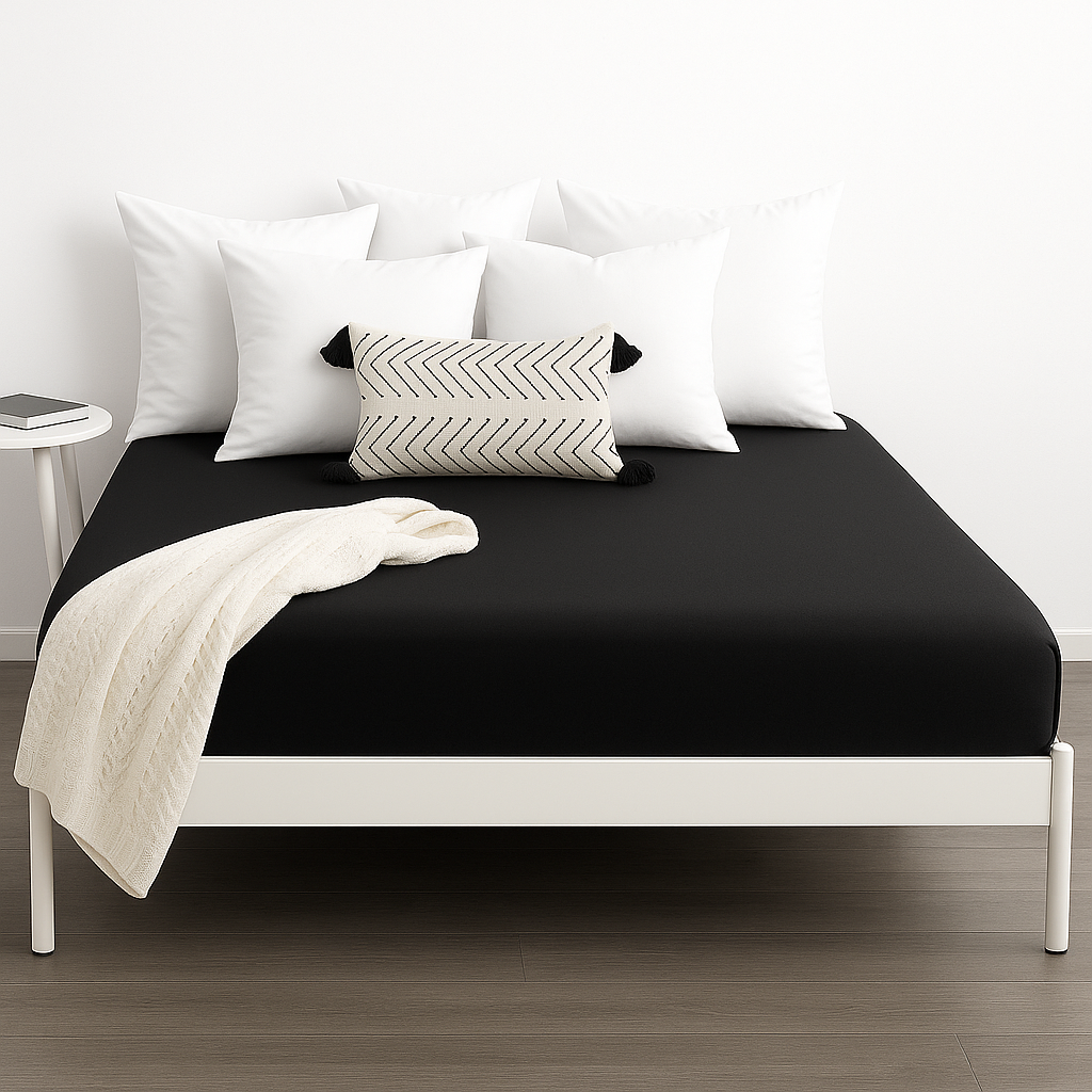 Çift Kişilik Lastikli Çarşaf %100 Pamuk Siyah
