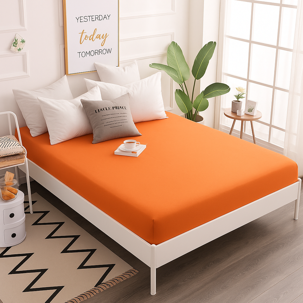 Çift Kişilik Lastikli Çarşaf %100 Pamuk - Turuncu