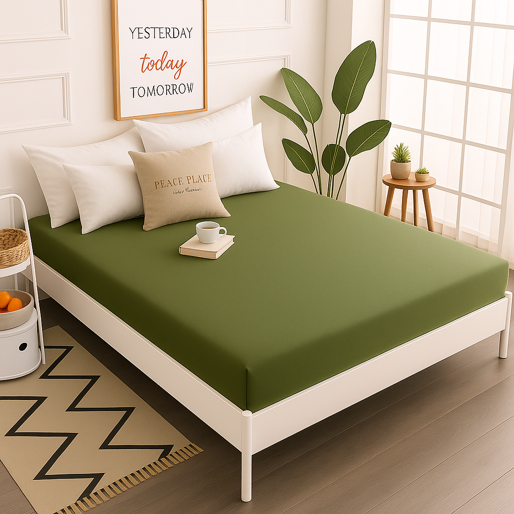 Çift Kişilik Lastikli Çarşaf %100 Pamuk Yeşil Tonları