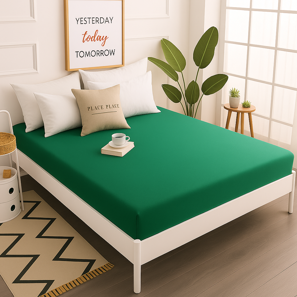 Çift Kişilik Lastikli Çarşaf %100 Pamuk - Zümrüt