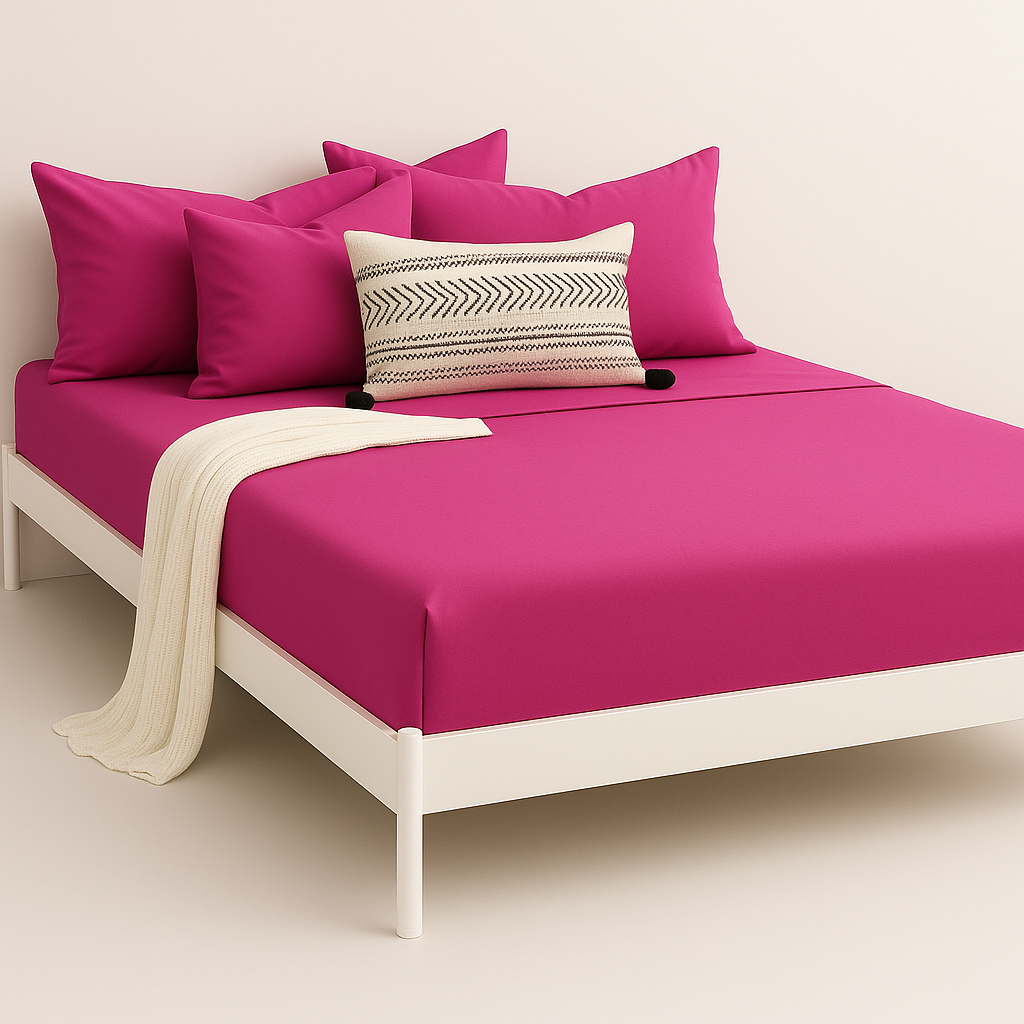 Çift Kişilik Lastikli Çarşaf Takımı %100 Pamuk - Fuşya