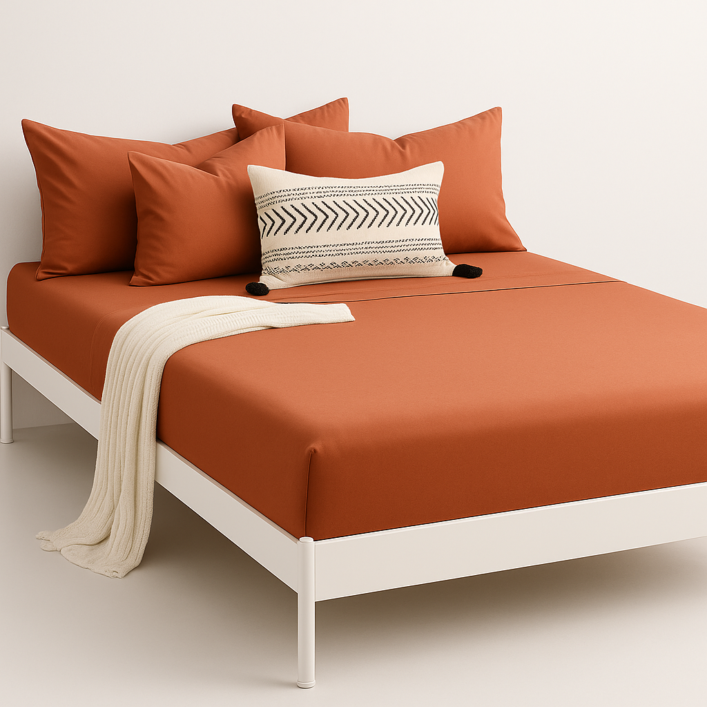 Çift Kişilik Lastikli Çarşaf Takımı %100 Pamuk - Doğal Tonlar