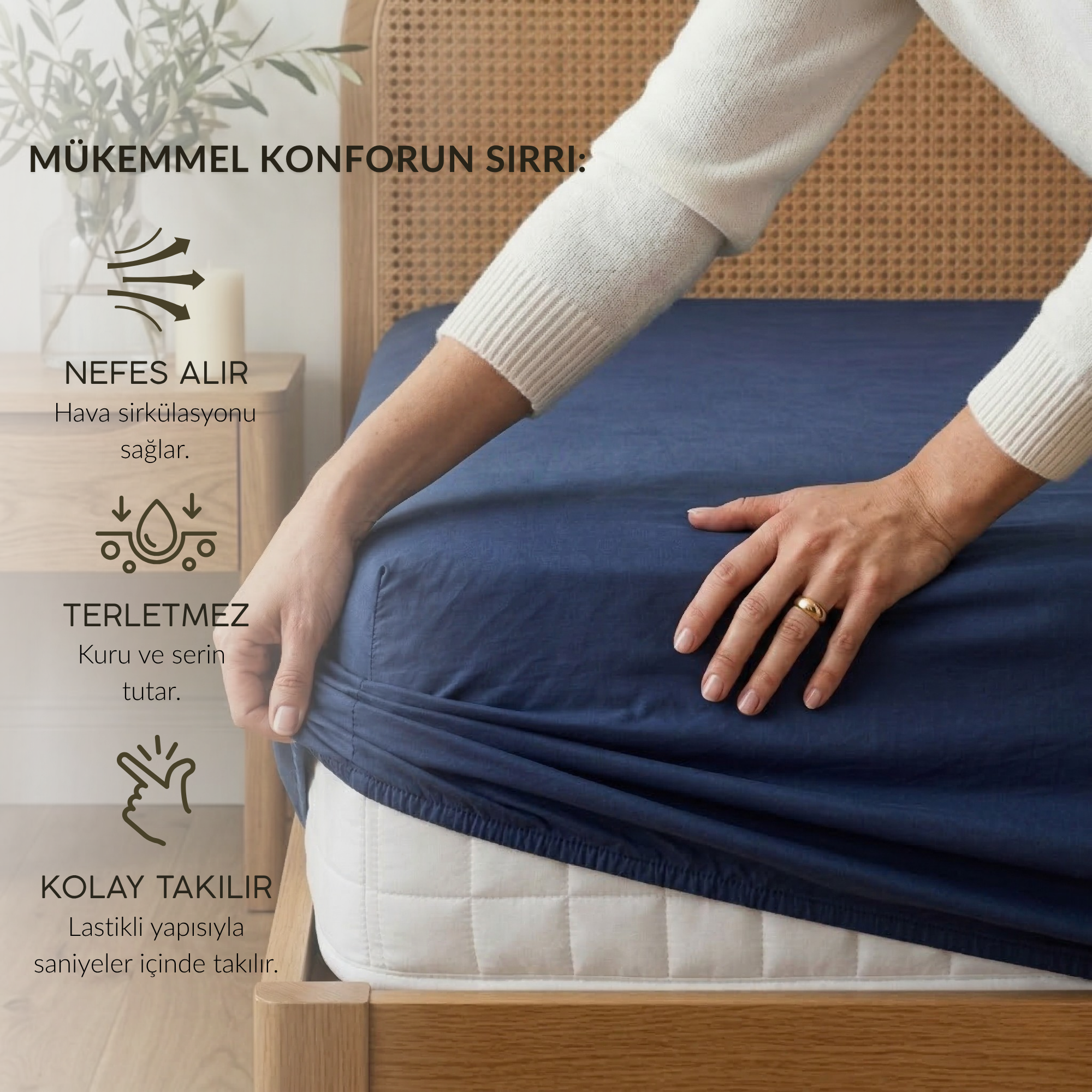 %100 Pamuk Lastikli Çarşaf – Çift Kişilik - 160x200+40 cm