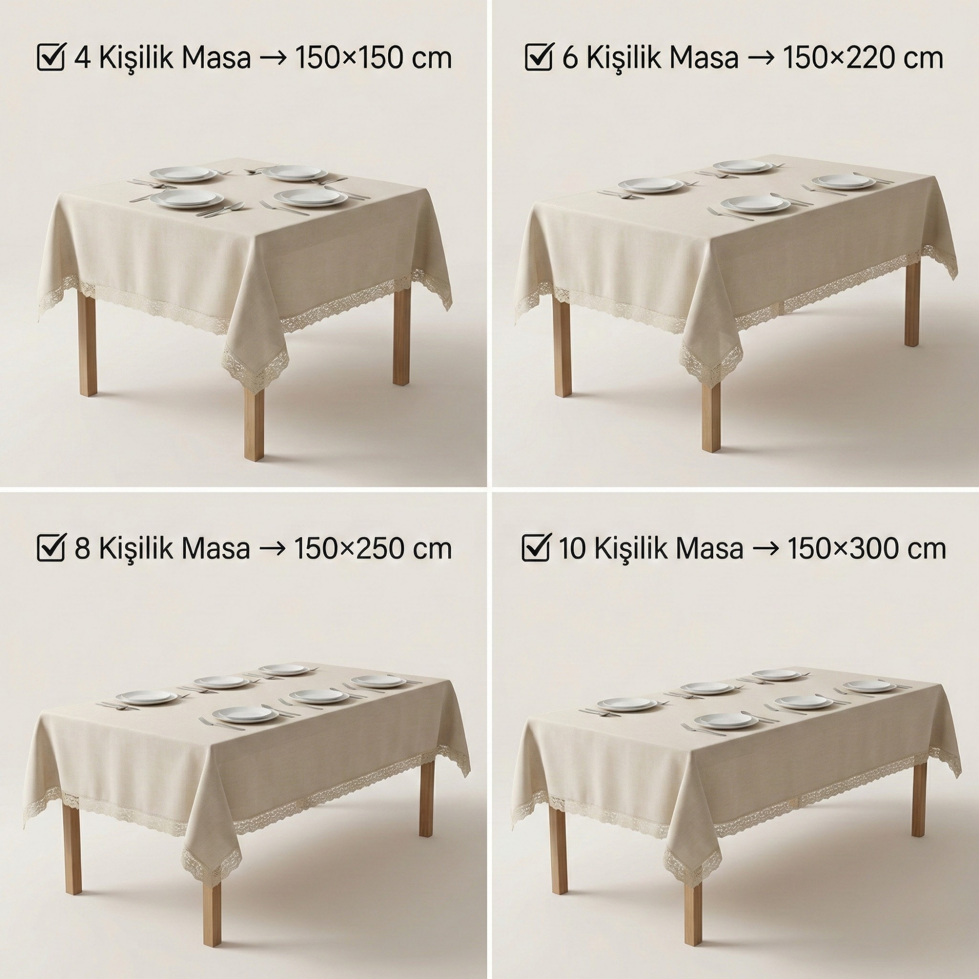 Gardenya Leke Tutmaz Kumaş Fransız Güpürlü Masa Örtüsü - Ekru