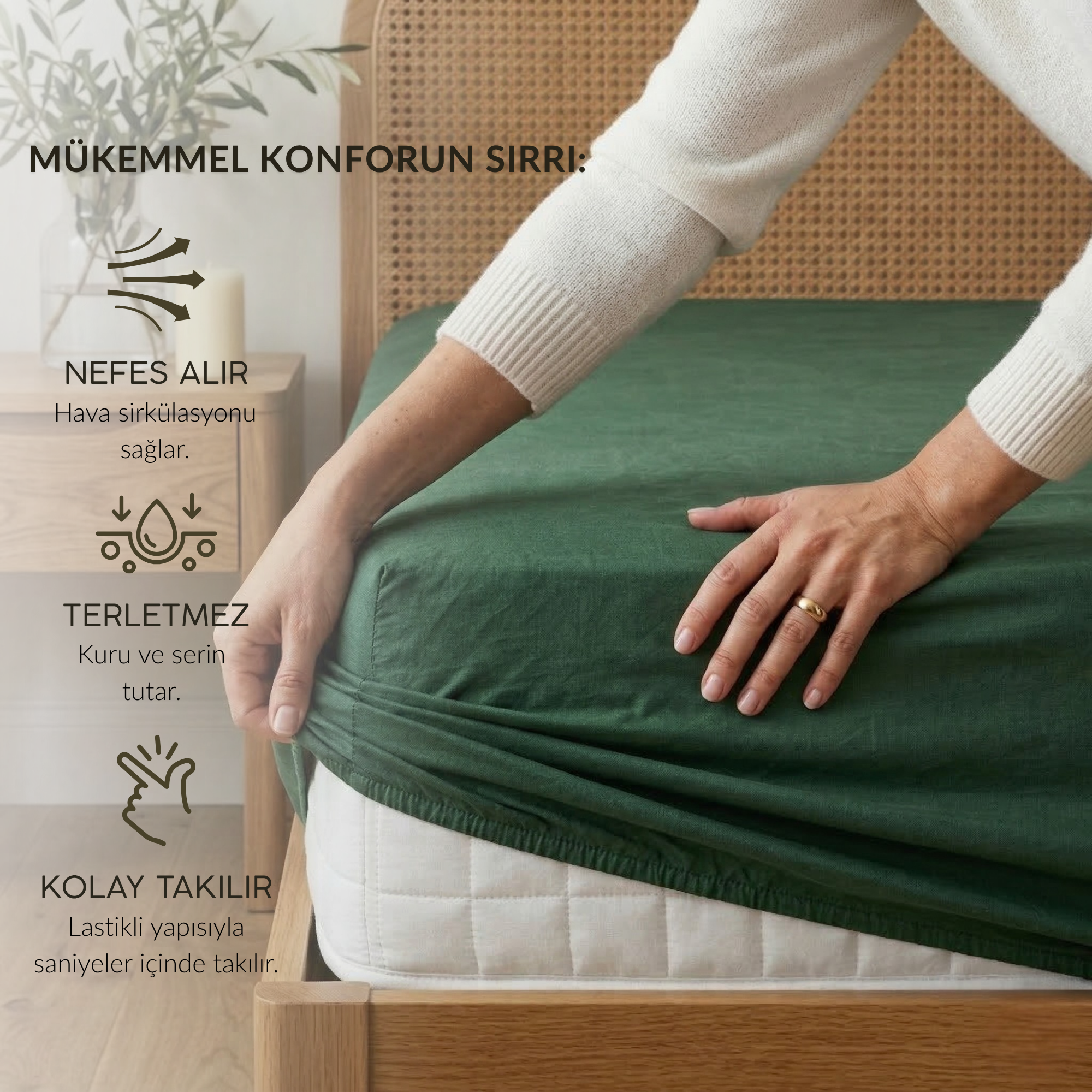 %100 Pamuk Lastikli Çarşaf – Çift Kişilik - 160x200+40 cm