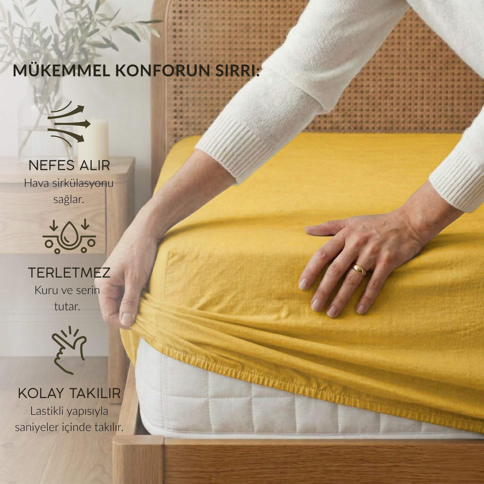 %100 Pamuk Lastikli Çarşaf – Çift Kişilik - 160x200+40 cm