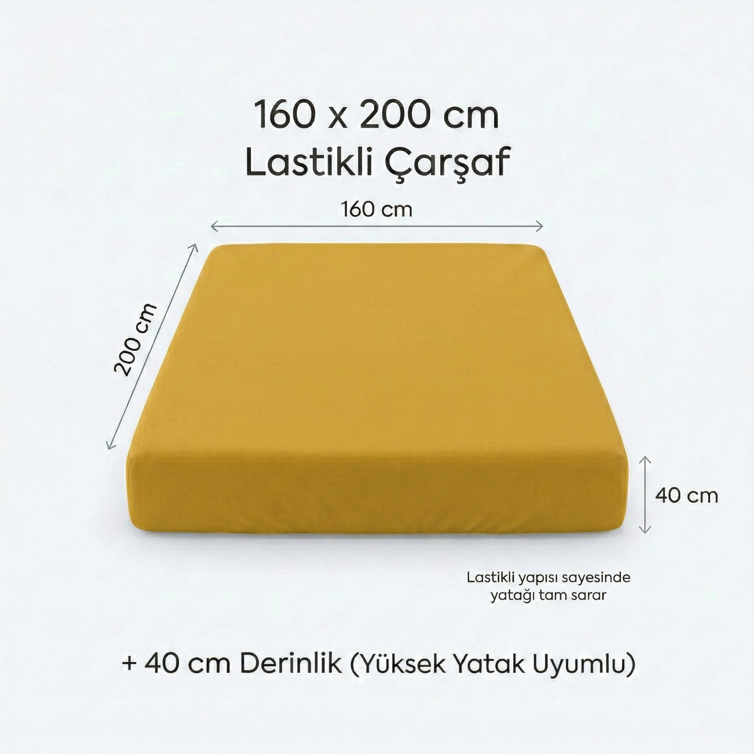 %100 Pamuk Lastikli Çarşaf – Çift Kişilik - 160x200+40 cm