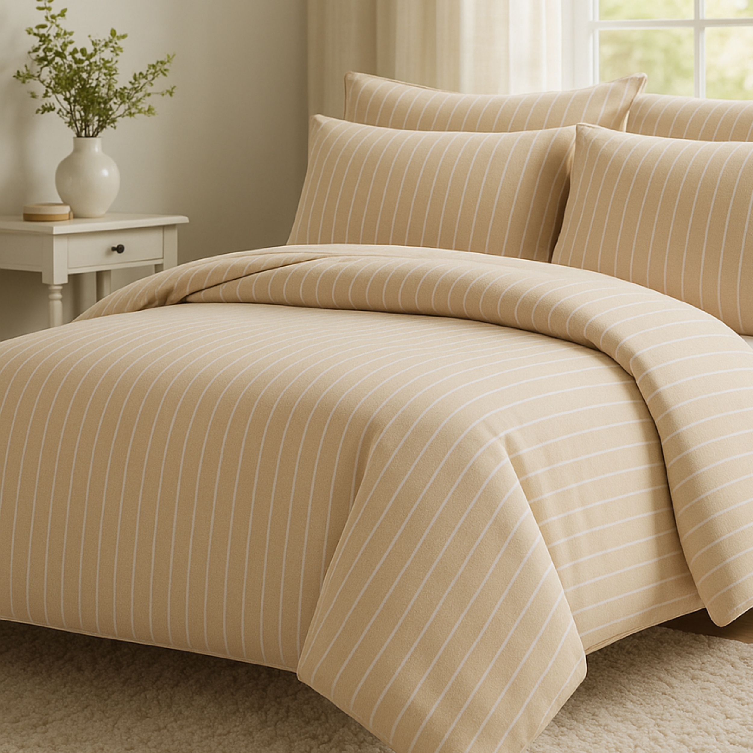 Flanel Çift Kişilik Nevresim Takımı - Bej