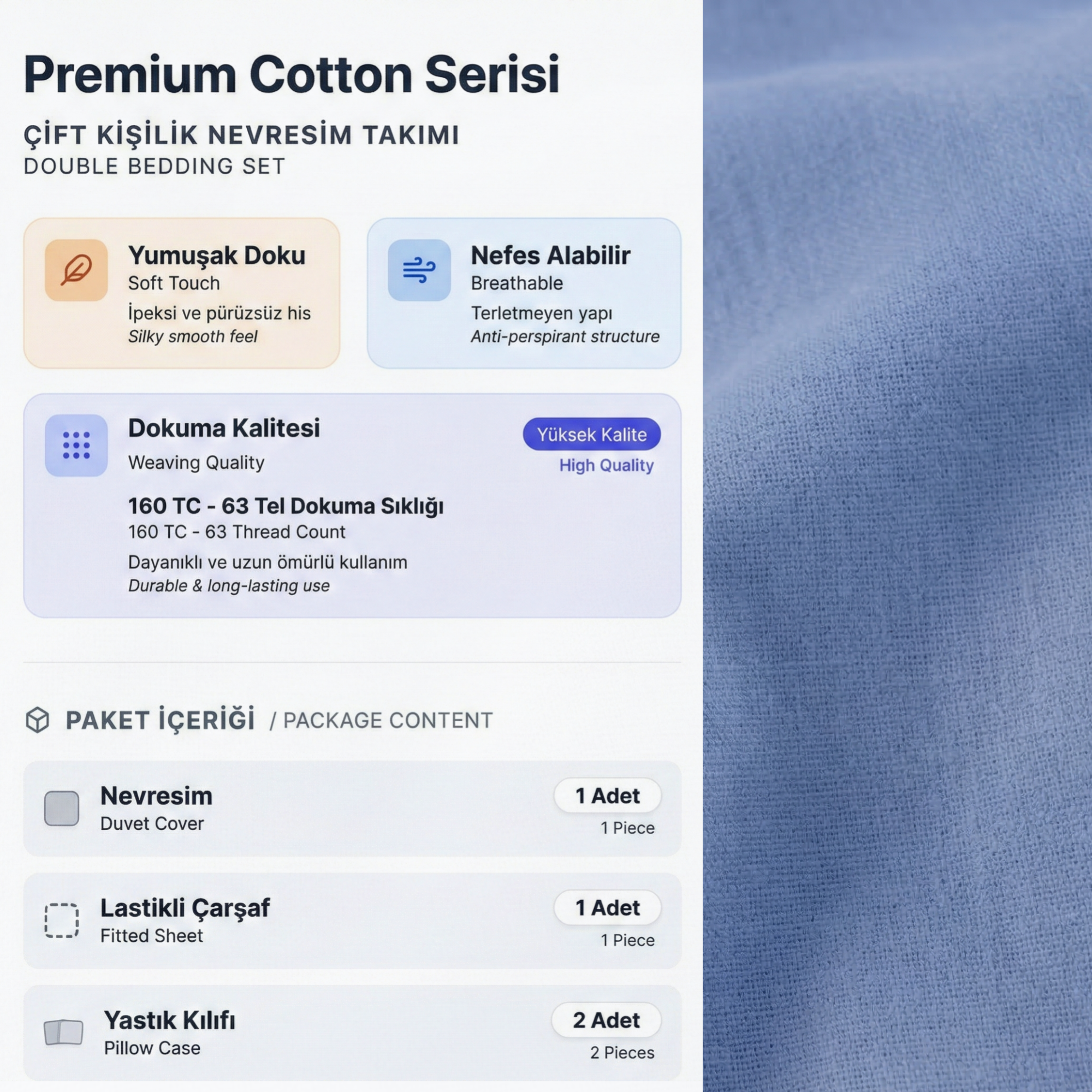 Premium Seri %100 Pamuk Tek Kişilik Nevresim Takımı - Lastikli Çarşaflı