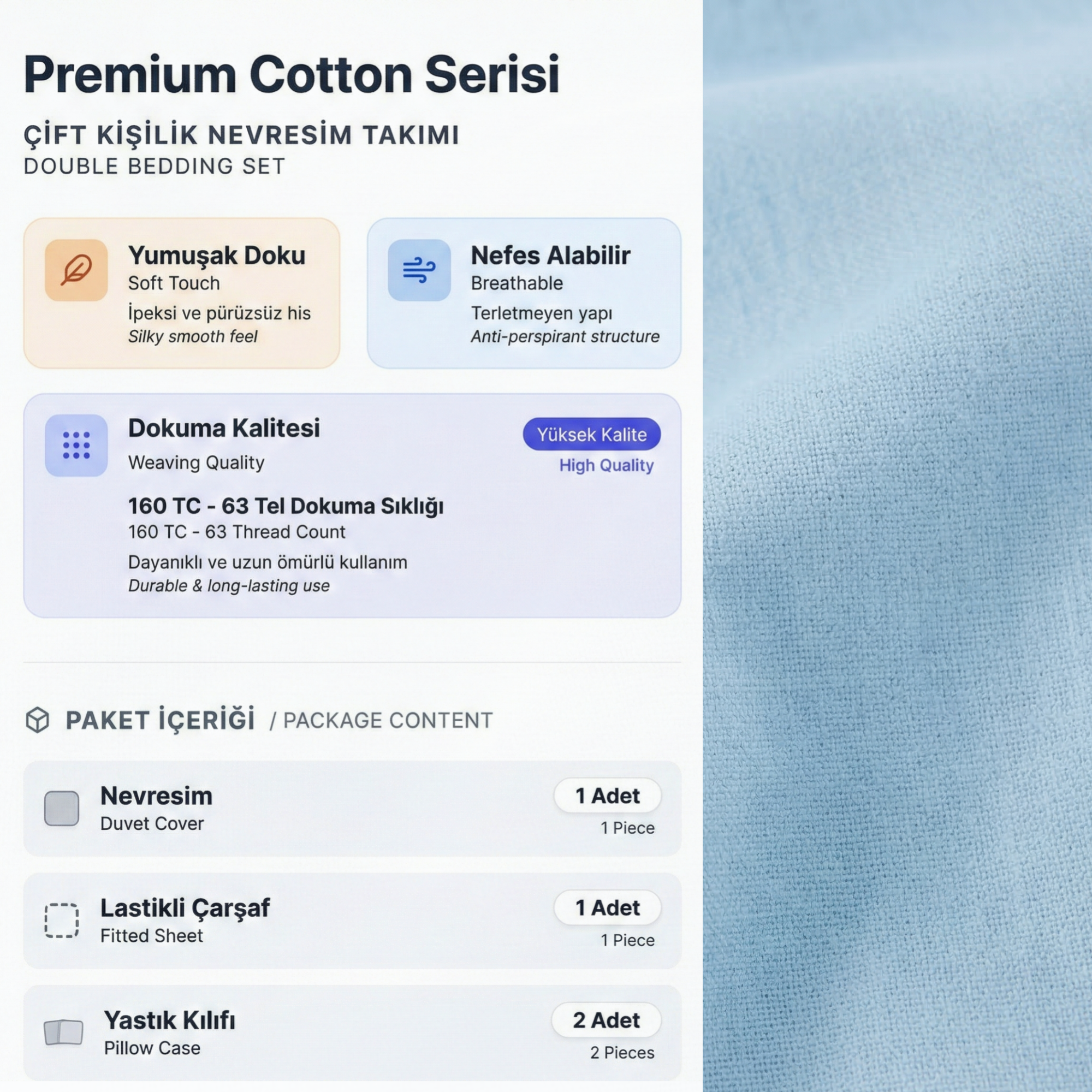 Pastel Seri %100 Pamuk Tek Kişilik Nevresim Takımı - Lastikli Çarşaflı