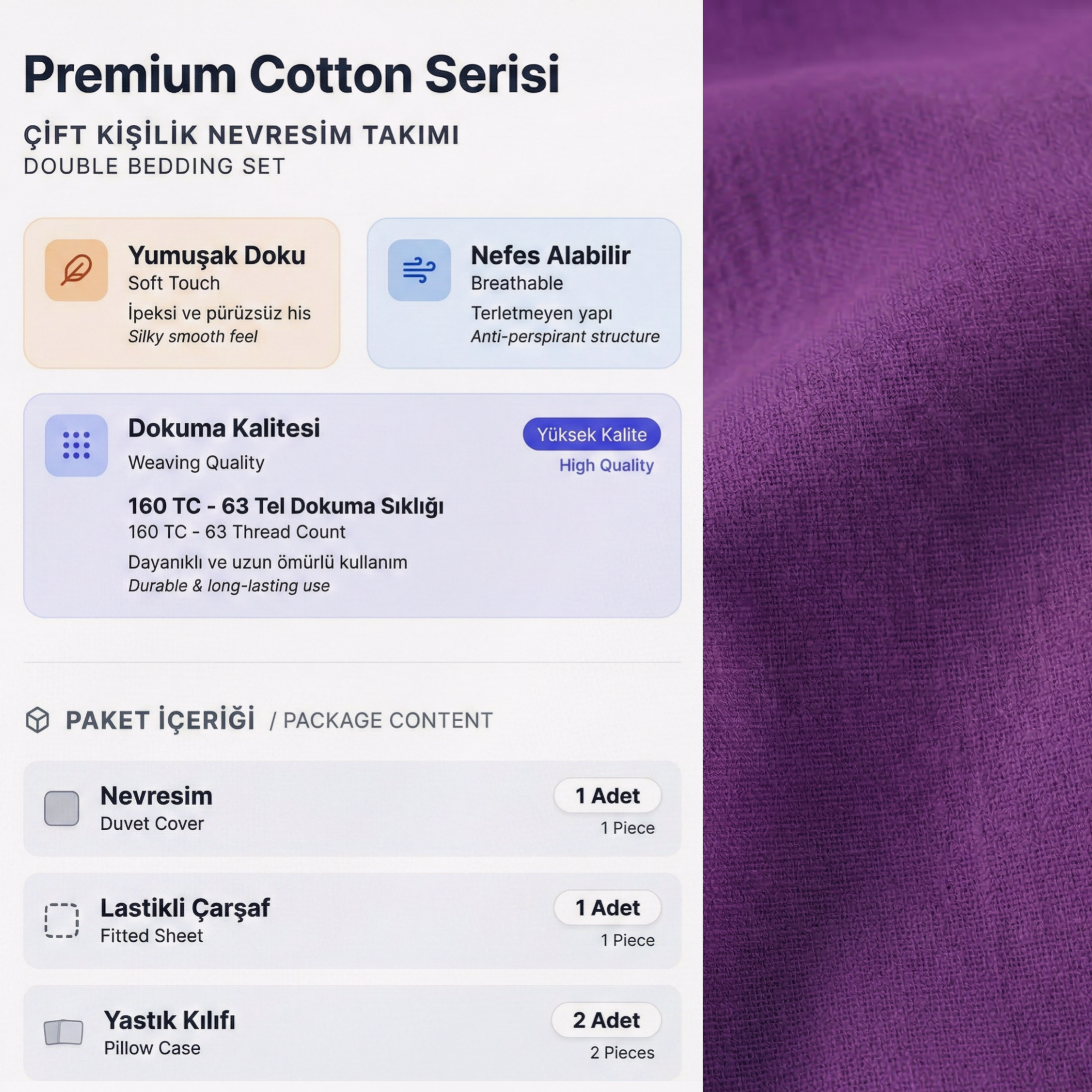 Premium Seri %100 Pamuk Tek Kişilik Nevresim Takımı - Lastikli Çarşaflı