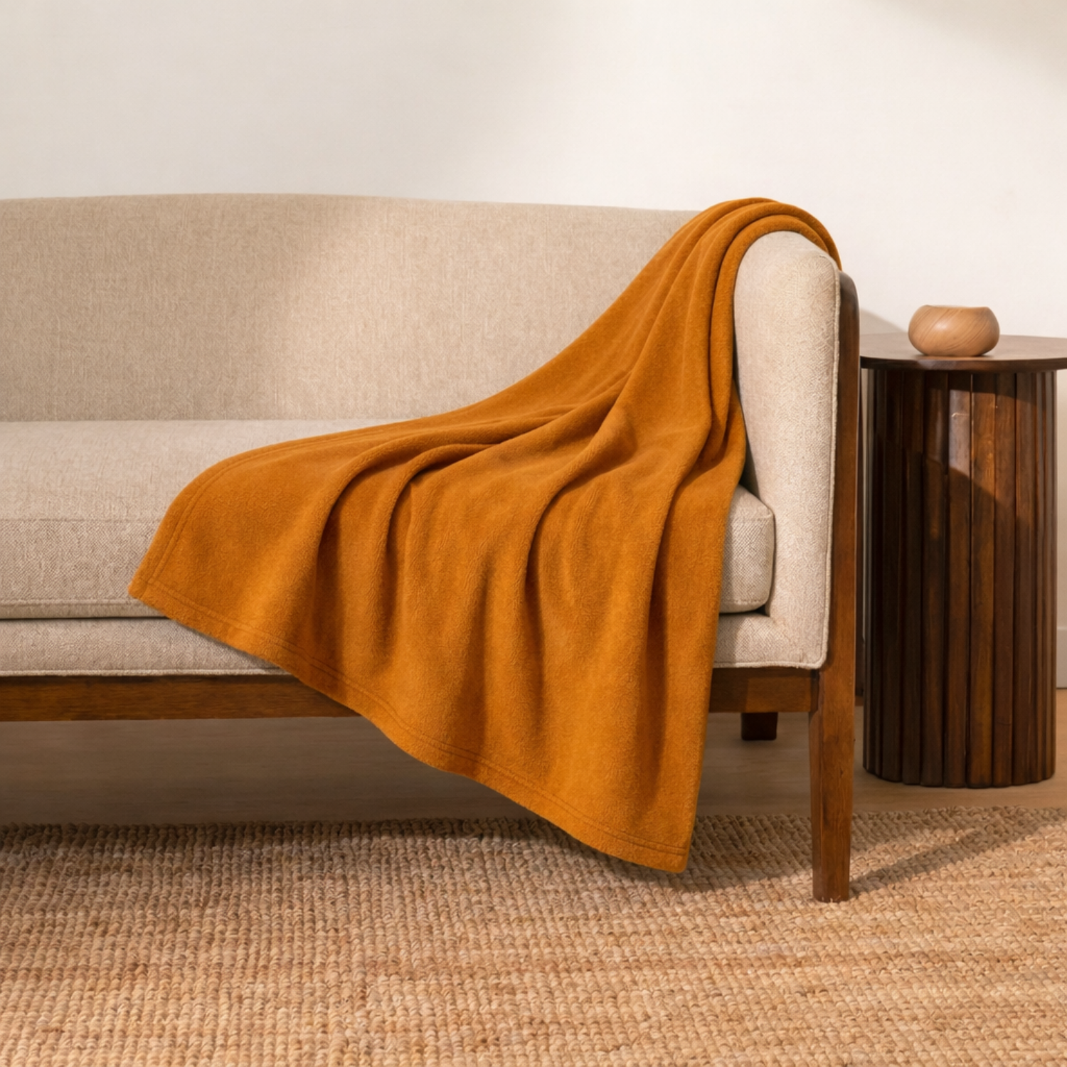 Kalın Dokuma Yün Koltuk Şalı & Tv Battaniyesi - 120x150cm - Hardal