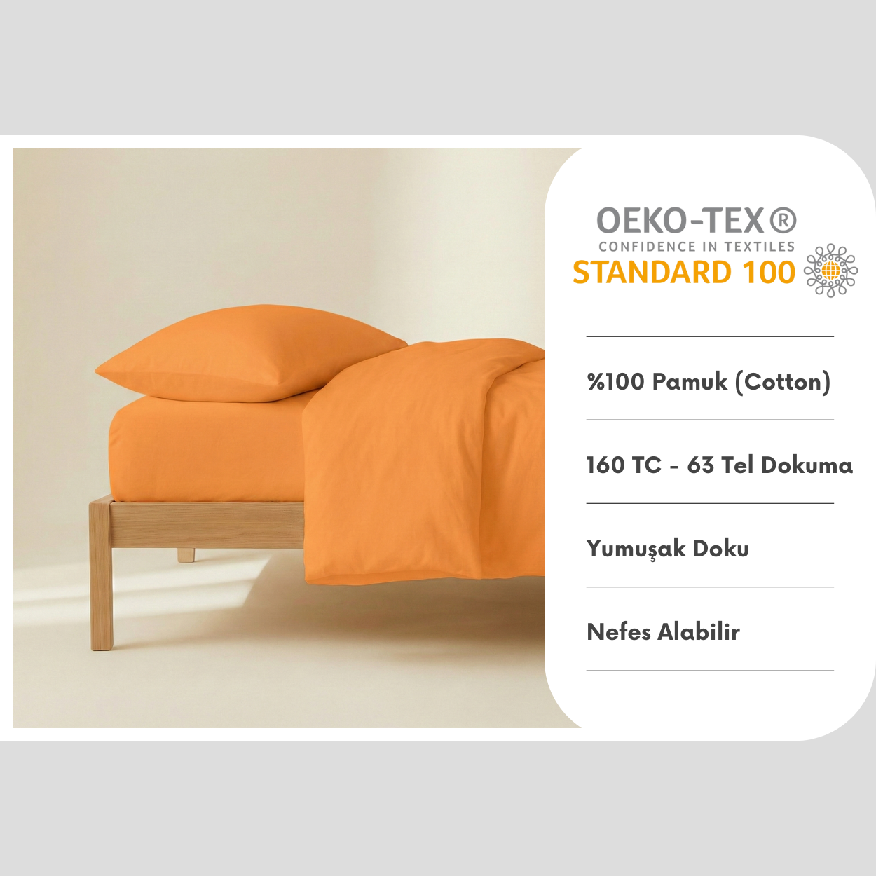 %100 Pamuk Ranforce Yastık Kılıfı Seti 2'li - Turuncu 50x70 cm